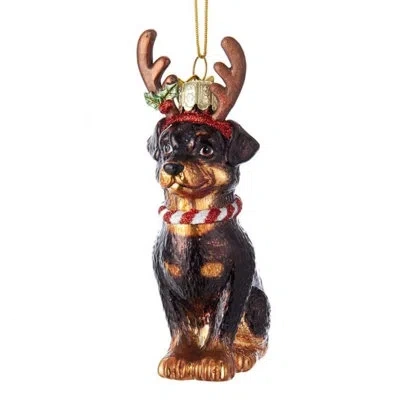 Kurt Adler Noble Gems Glass Ornament For Christmas Tree, Rottweiler With Antlers In Multicolored