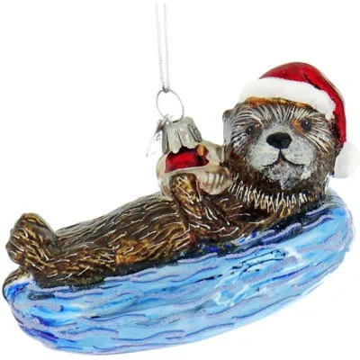 Kurt Adler Noble Gems Glass Ornament For Christmas Tree, Sea Otter In Multi