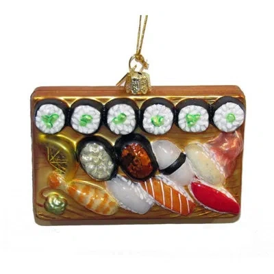 Kurt Adler Noble Gems Glass Ornament For Christmas Tree, Sushi Platter In Gold,green,white,red