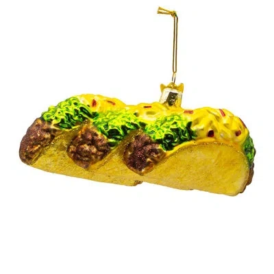 Kurt Adler Noble Gems Glass Ornament For Christmas Tree, Tacos In Gold,green,brown