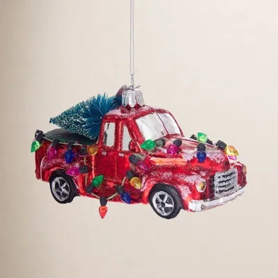 Kurt Adler Noble Gems Glass Ornament For Christmas Tree, Truck With Tree In Red,blue,green,black
