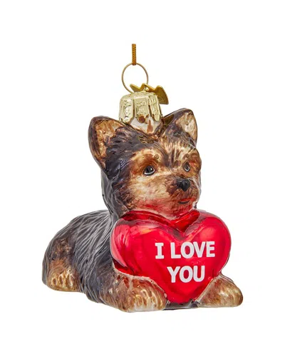 Kurt Adler Noble Gems™ Glass Yorkie With  I Love You Heart Ornament In Red