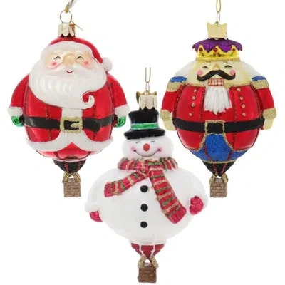 Kurt Adler Noble Gems Hot Air Balloon Glass Christmas Ornaments, Assorted (pack Of 3) In Multicolor