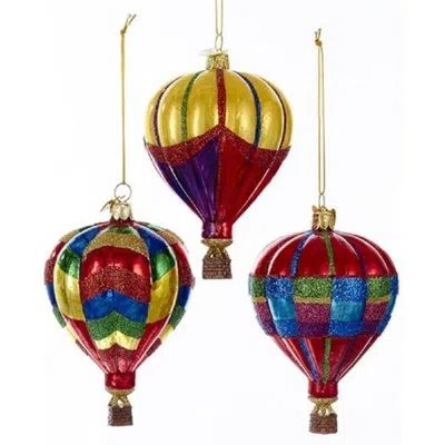 Kurt Adler Noble Gems Hot Air Balloon Glass Christmas Ornaments, (pack Of 3) In Multicolor