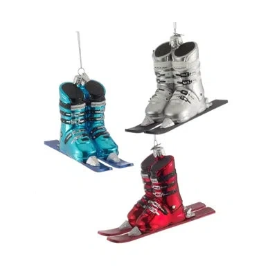 Kurt Adler Noble Gems Ski Boots With Skis Glass Christmas Ornaments, Assorted (pack Of 3) In Multicolor