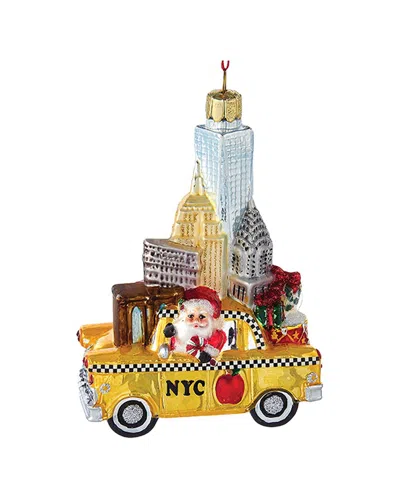 Kurt Adler Nyc Santa In Taxi Glass Ornament In Multi