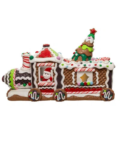 Kurt Adler 7-inch Led Gingerbread Train With Tree Table Piece In Brown
