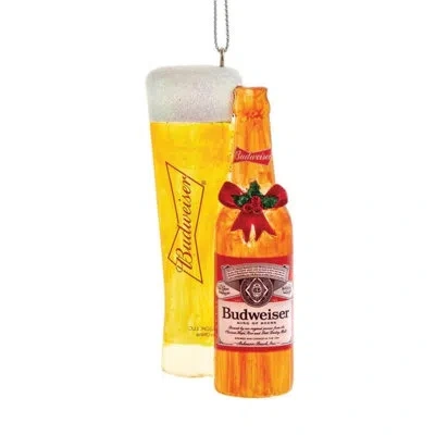 Kurt Adler Plastic Ornament For Christmas Tree, Budweiser Beer Bottle And Glass In Multicolored