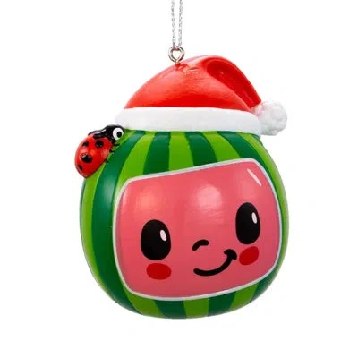 Kurt Adler Plastic Ornament For Christmas Tree, Cocomelon Watermelon With Santa Hat In Multicolored