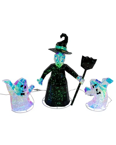 Kurt Adler Pre-lit Holographic Witch & Two Ghosts, 3pc Set In Multi