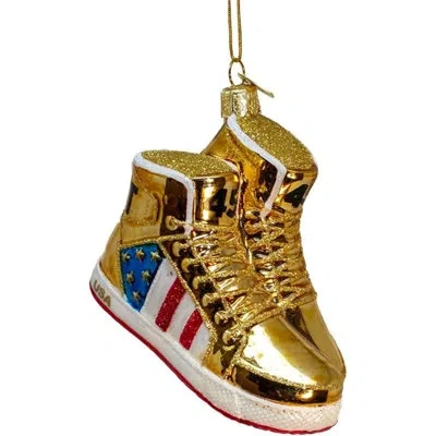 Kurt Adler President Trump Sneaker Glass Christmas Ornament In Gold,blue,red,white
