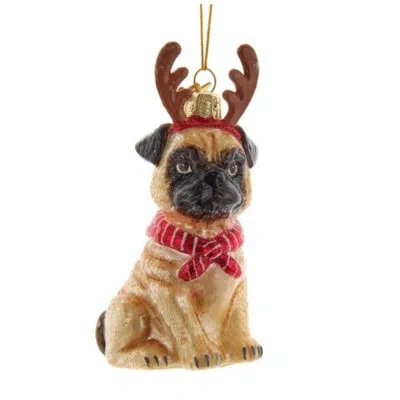 Kurt Adler Pug With Antlers Hanging Figurine Ornament