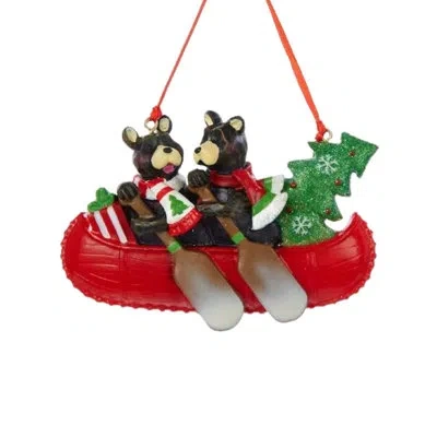 Kurt Adler Resin Ornament For Christmas Tree, 2 Bears In Canoe In Black