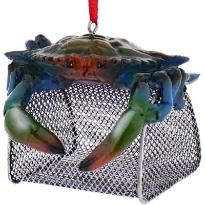 Kurt Adler Resin Ornament For Christmas Tree, Blue Crab With Wire Cage In Multicolored