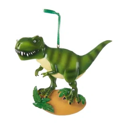 Kurt Adler Resin Ornament For Christmas Tree, T-rex Dinosaur In Green