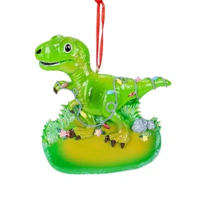 Kurt Adler Resin Ornament For Christmas Tree, T-rex Dinosaur With Lights In Green