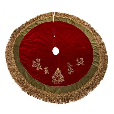 Kurt Adler Ribbon Tassel Border Tree Skirt In Green;red;gold