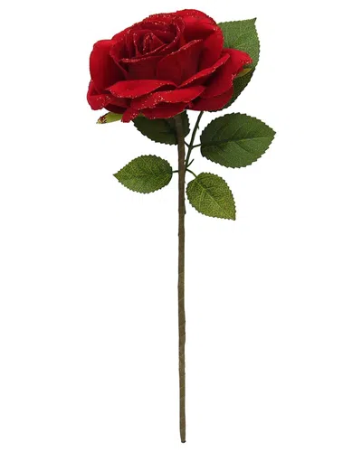 Kurt Adler Rose With Glitter Pick In Red