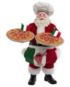 Kurt Adler 11-inch Fabriche Chef Santa Holding Two Trays Of Pizza In Multi