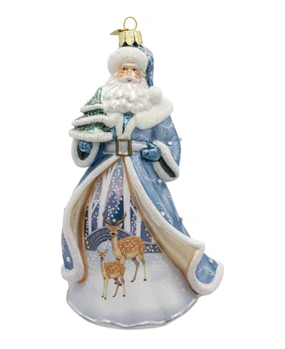 Kurt Adler Santa With Tree And Scene Ornament, 7 Inches In Blue