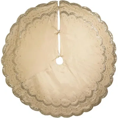 Kurt Adler Sequins Scalloped Embroidered Tree Skirt In Gold
