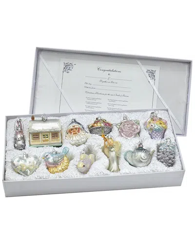 Kurt Adler Set Of 12 3-4.375in Bride's Glass Tree Ornaments In Multi