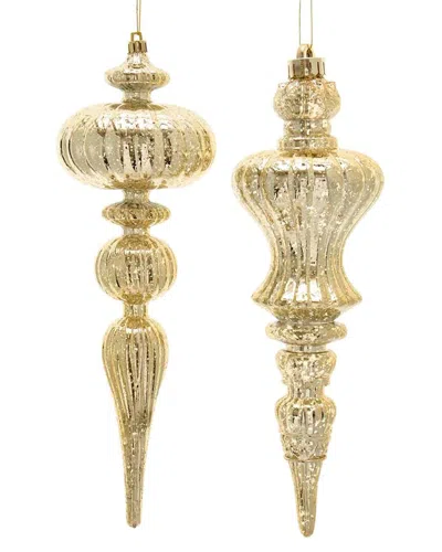 Kurt Adler Set Of 2 12 Gold Distressed Finish Finial Ornaments
