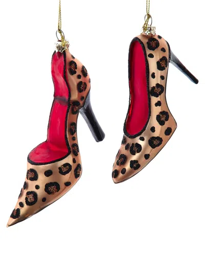 Kurt Adler Set Of 2 2.6-3.3in Glass Leopard Heels Ornaments In Multicolor
