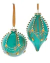 Kurt Adler 70-80mm Aqua/gold Ball/finial 2/a In Green