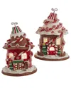 Kurt Adler Set Of 2 7.5in Candy Gingerbread House With C7 Bulb Ornaments In Multicolor