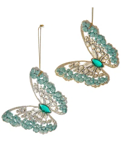 Kurt Adler 3.5plstc Aqua/gold Buttrfly Orn 2a In Multi