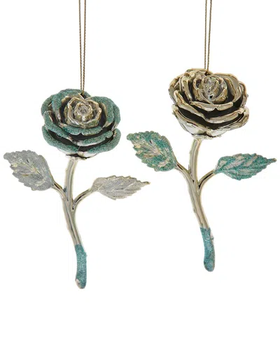 Kurt Adler 4.8plastic Aqua/gold Rose Orn 2/a In Multi