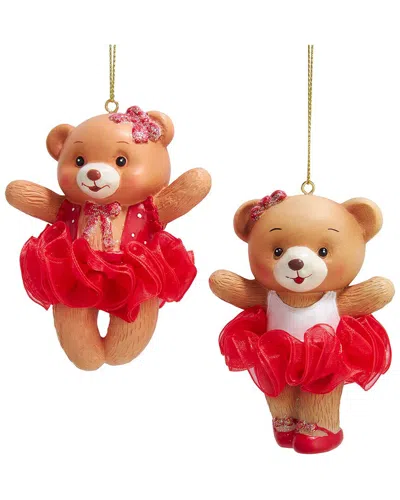 Kurt Adler Set Of 2 Ballet Teddy Bear Ornaments In Multi