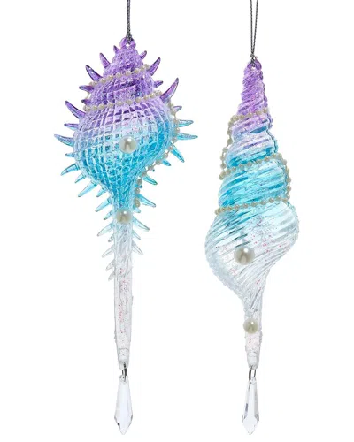 KURT ADLER KURT ADLER SET OF 2 BLUE & PURPLE SHELL WITH DANGLE ORNAMENTS