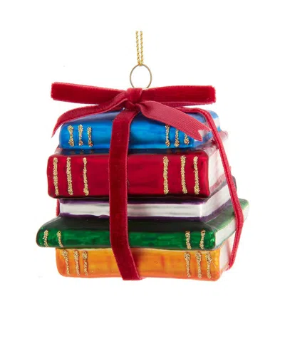 Kurt Adler Set Of 2 Book Stack Ornaments In Multi