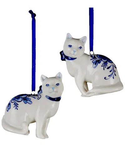 Kurt Adler 2.5porcelain Delft Blue Cat Orn 2a In Multi