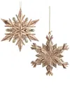 Kurt Adler Set Of 2 Distressed Glittered Snowflake Ornaments In Brown