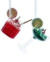 Kurt Adler Set Of 2 Glass Cocktail Drink Ornaments In Multi