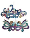 Kurt Adler Set Of 2 Glittered And Sequined Carnival Mask Ornaments In Multi