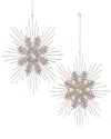 Kurt Adler Set Of 2 Glittered Snowflake Ornaments In Metallic
