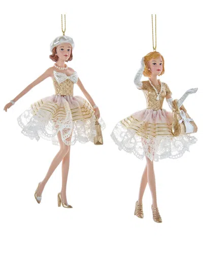 Kurt Adler Set Of 2 Golden Elegance Modern Shopping Girl Ornaments