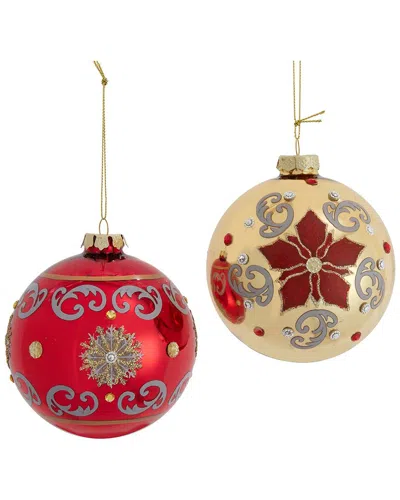 Kurt Adler Set Of 2 Holiday Diamond Ornaments In Multi