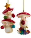 Kurt Adler Set Of 2 Merry Little Mushroom Holding Multicolor Christmas Ball Ornaments In Multi