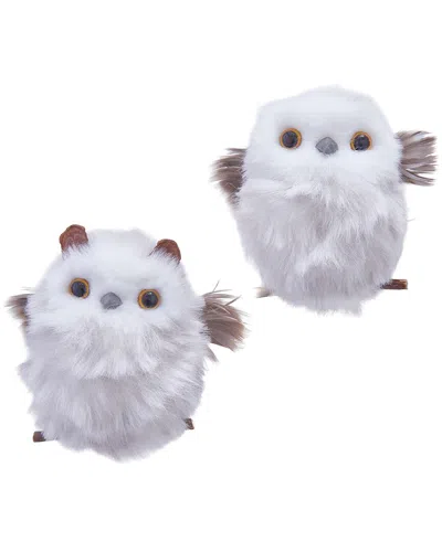 Kurt Adler Set Of 2 Owl On A Branch Ornaments In White