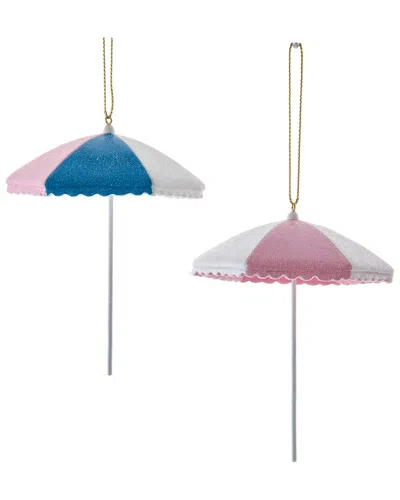 Kurt Adler Set Of 2 Palm Beach Umbrella Ornaments In Multi