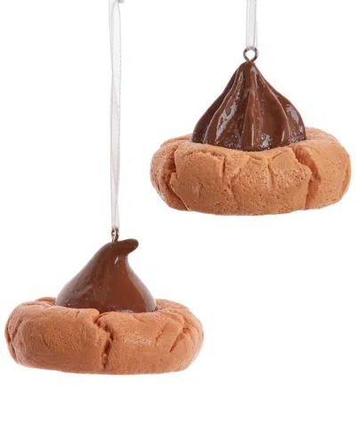 Kurt Adler Set Of 2 Peanut Butter Chocolate Drop Cookie Ornaments In Brown