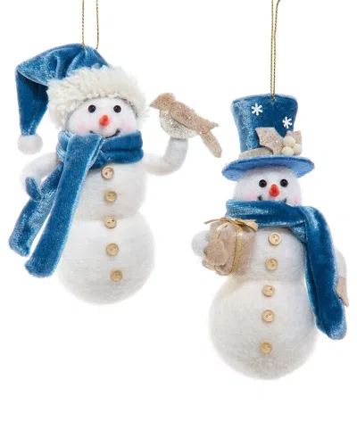 Kurt Adler Set Of 2 Snowman Ornaments In Blue