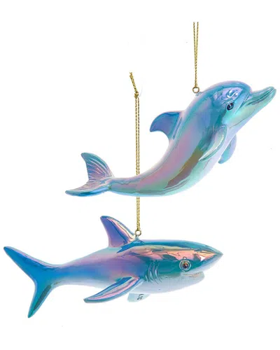 Kurt Adler Set Of 2 Under The Sea Dolphin & Shark Ornaments In Multi