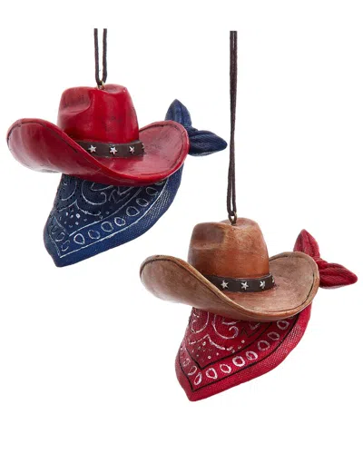 Kurt Adler Set Of 2 Western Cowboy Hat Ornaments In Multi