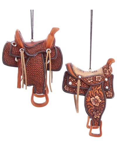 Kurt Adler Set Of 2 Western Saddle Ornaments In Brown